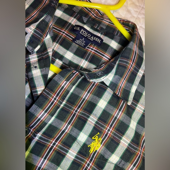 U.S. Polo Assn. Plaid Button-Up down Shirt Ralph Lauren boys L 10-12 Long Sleeve - Picture 2 of 6